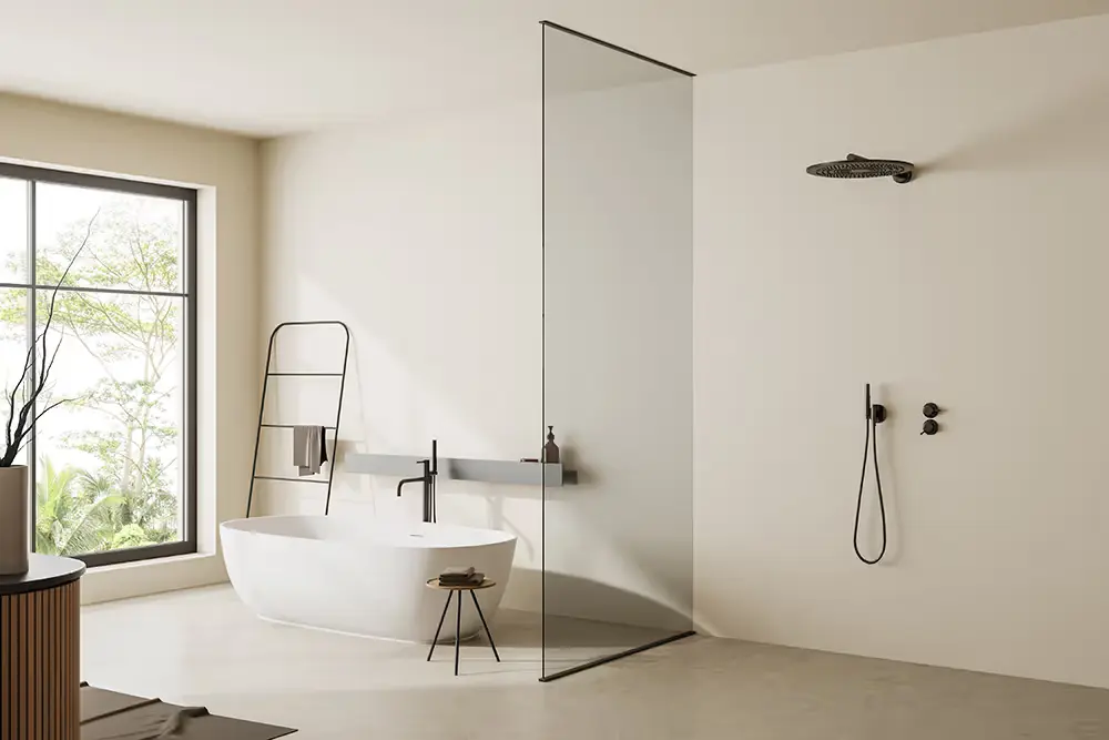 Frameless glass shower screen in a Sydney bathroom